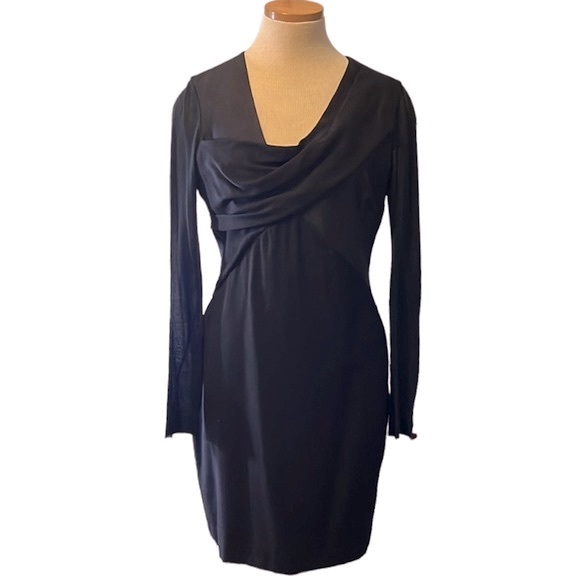 Helmut Lang Draped Pleated Zipper Mini Dress, Black, size 6 - Picture 4 of 12